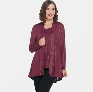 SUSAN GRAVER "As Is" Foil Print Open Front Long Sleeve Cardigan